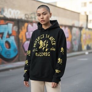 Wu-Tang Clan Black and Yellow Graphic Hoodie 1993